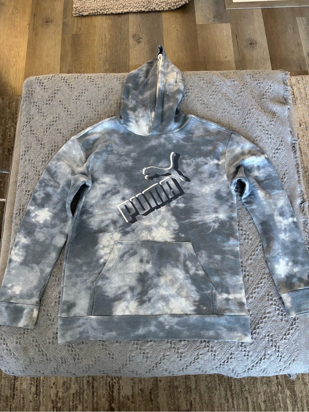 Puma Gray & White Tie-Dye Pullover Hoodie